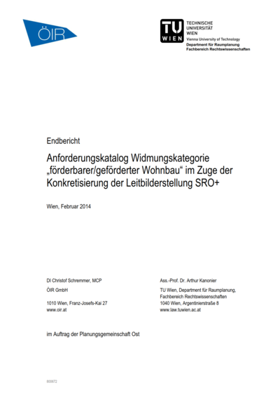 Titelbild Anforderungskatalog Widmungskategorie „förderbarer/geförderter Wohnbau "im Zuge der Konkretisierung der Leitbilderstellung SRO+"