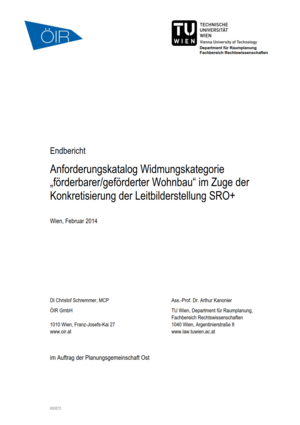 Titelbild Anforderungskatalog Widmungskategorie „förderbarer/geförderter Wohnbau "im Zuge der Konkretisierung der Leitbilderstellung SRO+"